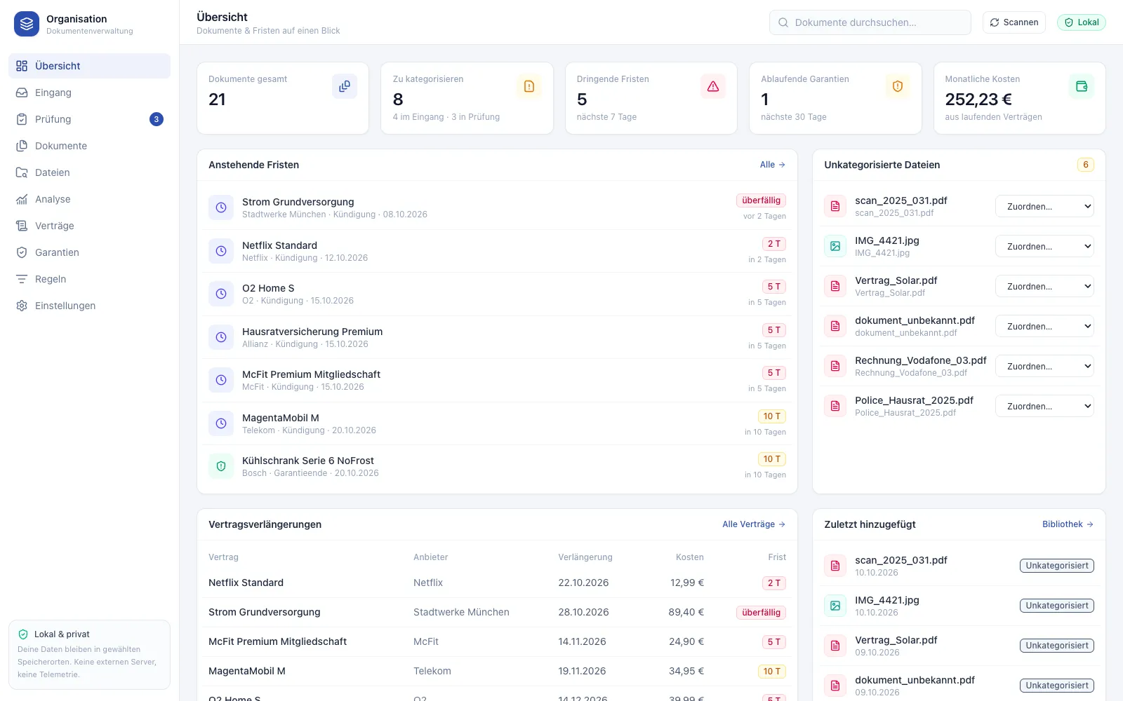 Screenshot: Organisation